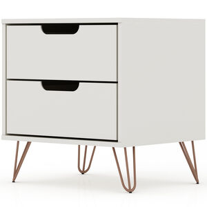 Manhattan Comfort Rockefeller Mid-Century Modern 2-Drawer Nightstand Off White/Natural, White, hires