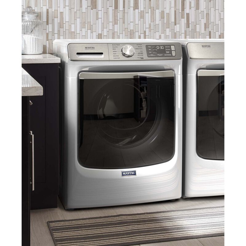 Maytag 27 in. 5.0 cu. ft. Smart Stackable Front Load Washer with Extra Power, 24-Hr Fresh Hold Option, Sanitize & Steam Wash Cycle - White, White, hires