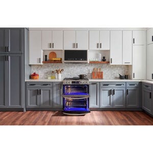 LG 30 in. 6.9 cu. ft. Smart Air Fry True European Convection Double Oven Slide-In Gas Range with 5 Sealed Burners & Griddle - PrintProof Stainless Steel, PrintProof Stainless Steel, hires