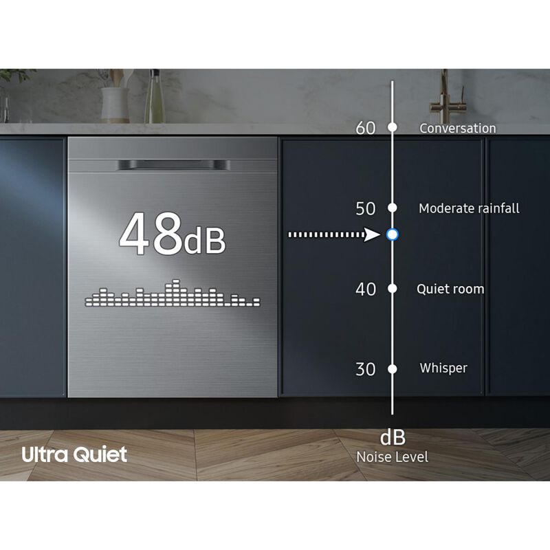 Samsung 24 in. Top Control Flush-Mount Dishwasher with 48 dBA Sound Level, 3rd- Rack, AutoRelease Door Drying & Pocket Handle - Fingerprint Resistant Stainless Steel, , hires