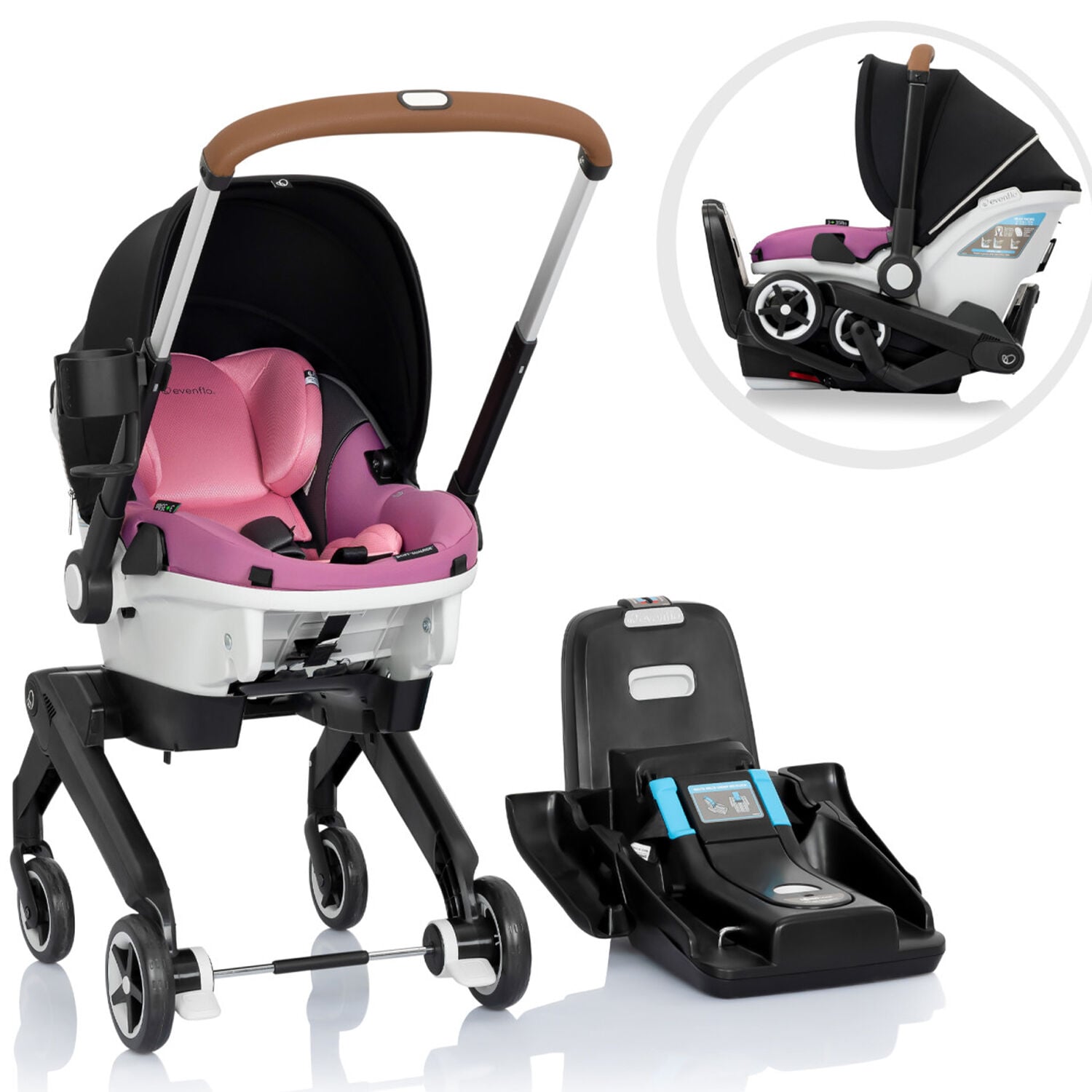 Evenflo Gold Shyft DualRide with Carryall Storage Infant Car Seat Stroller Combo Opal Pink P.C. Richard Son
