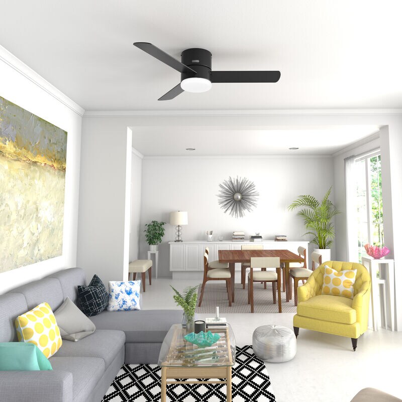Hunter Minimus 52 in. Low Profile Ceiling Fan with LED Light Kit and Handheld Remote - Matte Black, Matte Black, hires