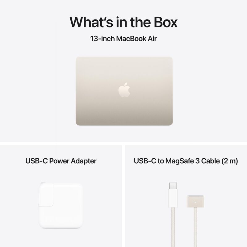 Apple MacBook Air (2025) 13.6 in. Notebook with Apple Intelligence, Apple M4 10-Core CPU, 8-Core GPU, 16 GB RAM, 256 GB SSD, up to 18 Hrs. of Battery Life & Mac OS - Starlight, , hires