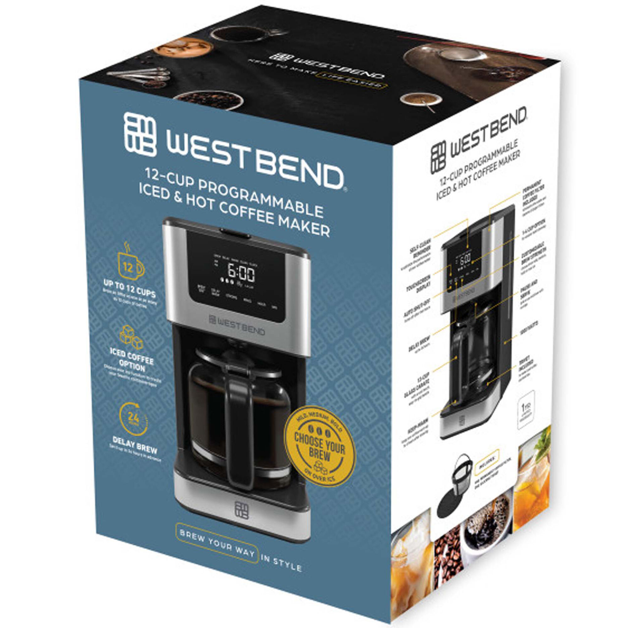 Westbend 12-Cup Touchscreen Hot & Iced Coffee Maker - Stainless