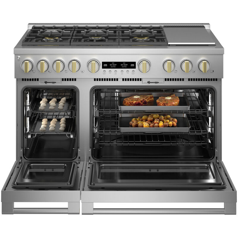 Monogram 48 in. 8.2 cu. ft. Smart Air Fry Convection Double Oven Freestanding Dual Fuel Range with 6 Sealed Burners & Griddle - Stainless Steel, , hires