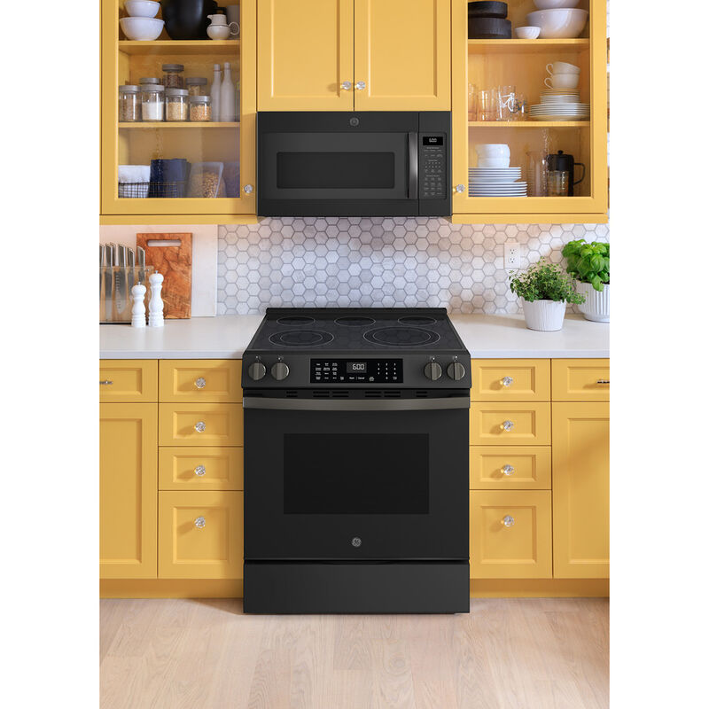 GE 30 in. 5.3 cu. ft. Smart Air Fry Convection Oven Slide-In Electric Range with 5 Radiant Burners - Black Slate, , hires