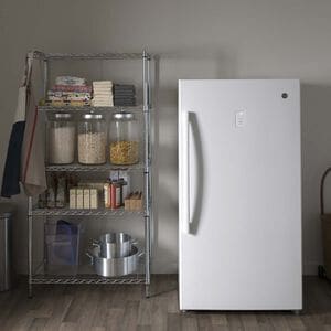 GE 33 in. 17.3 cu. ft. Garage-Ready Upright Freezer with Adjustable Shelves - White, , hires
