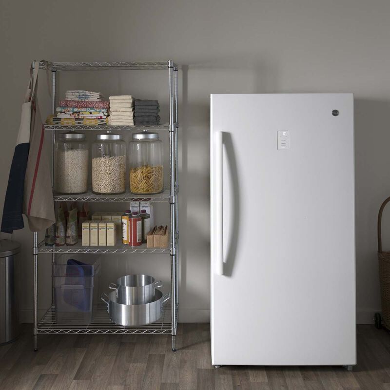 GE 33 in. 17.3 cu. ft. Garage-Ready Upright Freezer with Adjustable Shelves - White, , hires