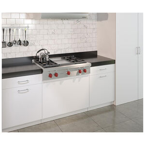 Wolf 36 in. 4-Burner LP Gas Rangetop with Griddle & Power Burner - Stainless Steel, , hires