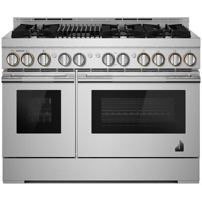 JennAir Rise Series 48 in. 6.3 cu. ft. Smart Convection Double Oven Freestanding Gas Range with 6 Sealed Burners & Grill - Stainless Steel | JGRP648HL