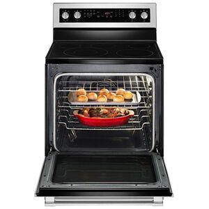 Maytag 30 in. 6.4 cu. ft. Convection Oven Freestanding Electric Range with 5 Smoothtop Burners - Stainless Steel, , hires