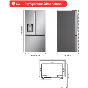 LG 33 in. 20.2 cu. ft. Smart Counter Depth French Door Refrigerator with Ice & Water Dispenser - PrintProof Stainless Steel, , hires