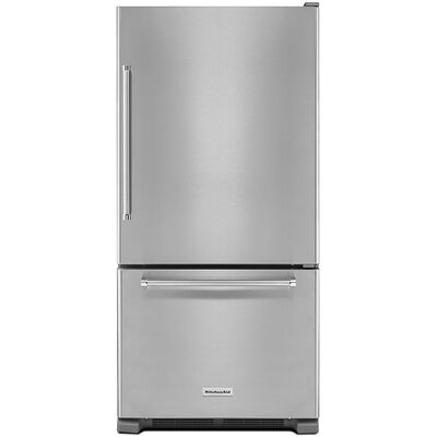 KitchenAid 33 in. 22.1 cu. ft. Bottom Freezer Refrigerator Right Hinged - Stainless Steel | KRBR102ESS