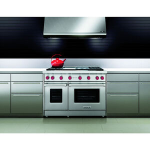 Wolf 48 in. 6.9 cu. ft. Standard Convection Double Oven Gas Range with 4 Sealed Burners, Grill & Griddle - Stainless Steel, , hires