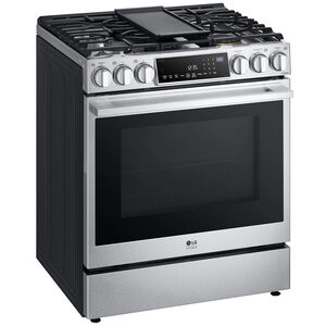 LG InstaView 30 in. 6.3 cu. ft. Smart Air Fry True European Convection Slide-In Gas Range with 5 Sealed Burners & Griddle - Stainless Steel, , hires