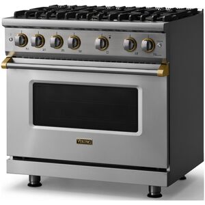 Viking 5 Series 36 in. 5.1 cu. ft. Standard Convection Gas Range with 6 Sealed Burners - Stainless Steel - Liquid Propane Gas, Brushed Brass Trim Option, , hires