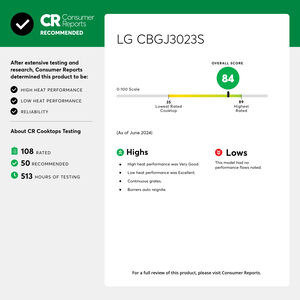LG 30 in. 5-Burner Natural Gas Cooktop with Simmer Burner & Power Burner - Stainless Steel, Stainless Steel, hires