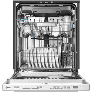 Midea 24 in. Top Control Smart Dishwasher with 47 dBA Sound Level, 3rd-Rack, 3-Stage Total Drying & Pocket Handle - Stainless Steel, , hires