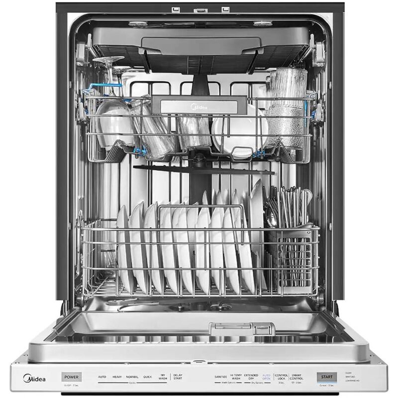 Midea 24 in. Top Control Smart Dishwasher with 47 dBA Sound Level, 3rd-Rack, 3-Stage Total Drying & Pocket Handle - Stainless Steel, , hires
