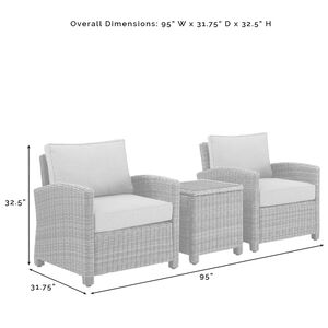 Crosley Bradenton 3-Piece Outdoor Chair and Side Table Set - Gray, , hires