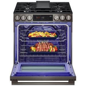 LG 30 in. 6.3 cu. ft. Smart Air-Fry True European Convection Slide-In Gas Range with 5 Sealed Burners & Griddle - Black Stainless Steel, , hires