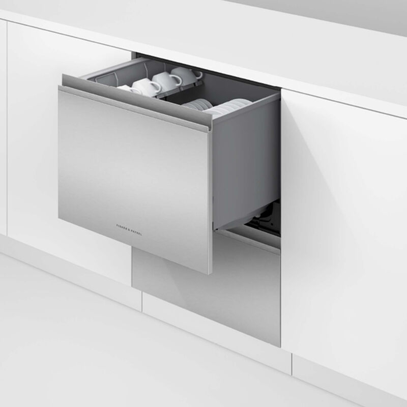 Fisher & Paykel Series 9 24 in. Smart Double Drawer with Top Control, 42 dBa Sound Level & Pocket - Stainless Steel, , hires