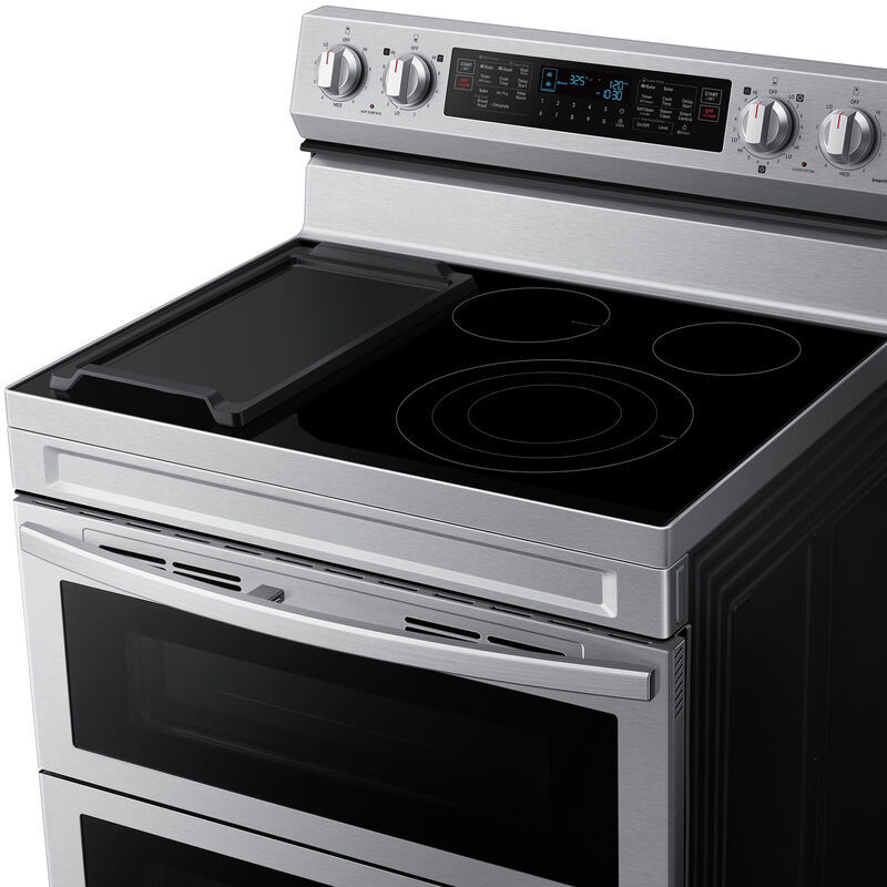 Samsung 30 in. 6.3 cu. ft. Smart Air Fry Standard Convection Double Oven Electric Range with Radiant Burners & Griddle - Stainless Steel, Stainless Steel, hires