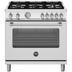 Bertazzoni Master Series 36 in. 5.9 cu. ft. Convection Oven Freestanding Dual Fuel Range with 5 Sealed Burners - Stainless Steel, , hires