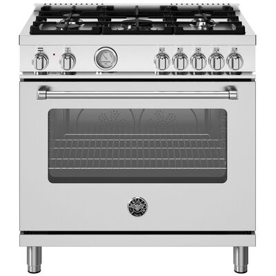 Bertazzoni Master Series 36 in. 5.9 cu. ft. Convection Oven Freestanding Dual Fuel Range with 5 Sealed Burners - Stainless Steel | MAS365DFMXVL