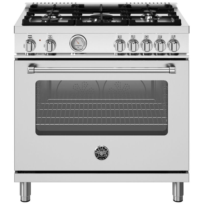Bertazzoni Master Series 36 in. 5.9 cu. ft. Convection Oven Freestanding Dual Fuel Range with 5 Sealed Burners - Stainless Steel, , hires