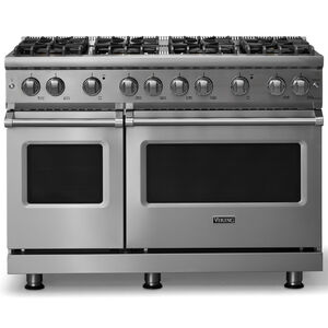 Viking 5 Series 48 in. 6.1 cu. ft. Standard Convection Double Oven Gas Range with 8 Sealed Burners - Stainless Steel - Liquid Propane Gas, Polished Chrome Trim Option, , hires