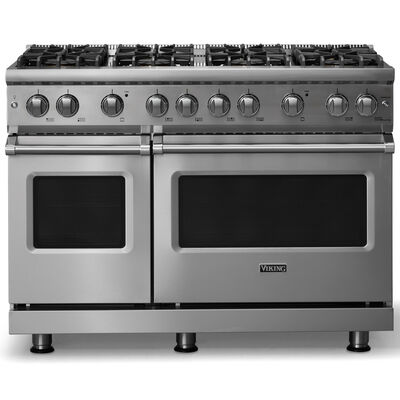 Viking 5 Series 48 in. 6.1 cu. ft. Standard Convection Double Oven Gas Range with 8 Sealed Burners - Stainless Steel - Liquid Propane Gas, Polished Chrome Trim Option | VGR54848BSSL
