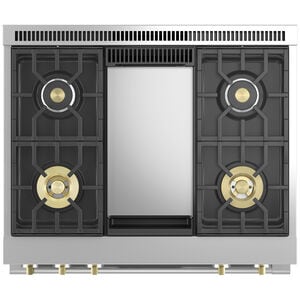 Monogram Statement Series 36 in. 5.7 cu. ft. Smart Air Fry True European Convection Dual Fuel Range with 4 Sealed Burners & Griddle - Stainless Steel, , hires