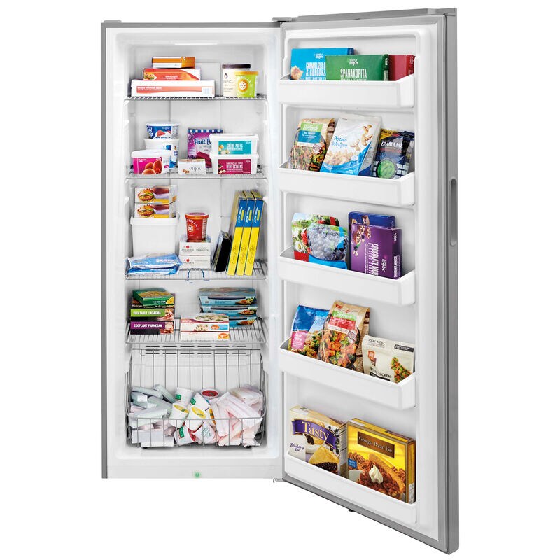 Frigidaire 28 in. 13.0 cu. ft. Garage-Ready Upright Freezer with Adjustable Shelves - Brushed Steel, , hires