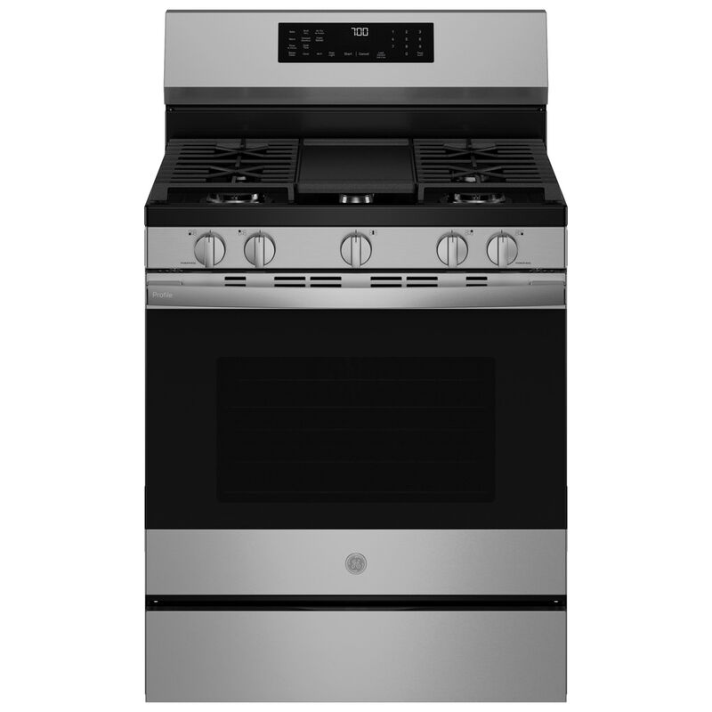 GE Profile 30 in. 5.3 cu. ft. Smart Air-Fry Standard Convection Gas Range with 5 Sealed Burners, Reversible Grill & Griddle - Fingerprint Resistant Stainless Steel, , hires