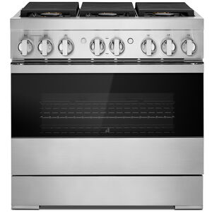 JennAir Noir 36" Freestanding Dual Fuel Range with 6 Sealed Burners & 5.1 Cu. Ft. Single Oven - Stainless Steel, , hires
