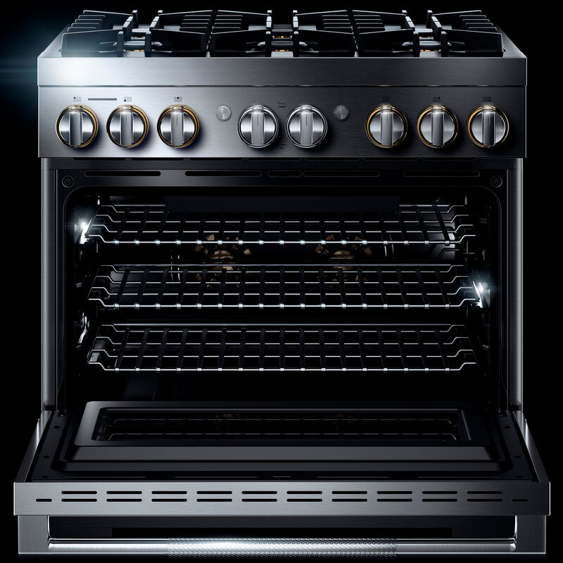 JennAir Rise Series 36 in. 5.1 cu. ft. Smart True European Convection Dual Fuel Range with 6 Sealed Burners - Stainless Steel, , hires