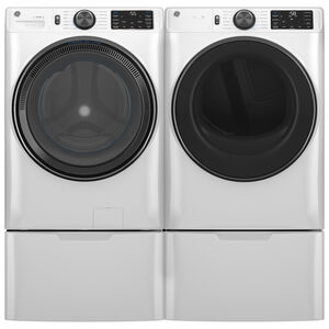 GE 28 in. 7.8 cu. ft. Smart Stackable Electric Dryer with Sensor Dry, Sanitize & Steam Cycle - White, White, hires
