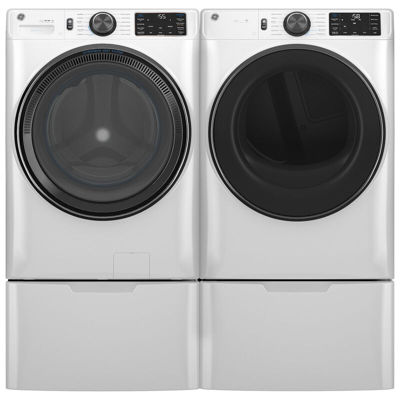 GE 28 in. 7.8 cu. ft. Smart Stackable Electric Dryer with Sensor Dry, Sanitize & Steam Cycle - White, White, hires