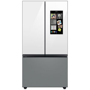 Samsung Bespoke 36 in. 23.6 cu. ft. Smart Counter Depth French Door Refrigerator with Family Hub & Internal Water Dispenser - White Glass / Matte Grey, White Glass, hires