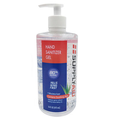 SupplyAid 80% Alcohol Hand Sanitizer Gel with Soothing Aloe - 16oz Bottle | RRS-HS16