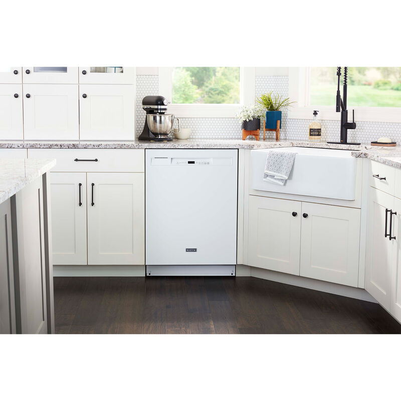 Maytag 24 in. Front Control Dishwasher with 50 dBa Sound Level & Pocket - White, White, hires