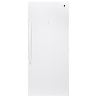 GE 33 in. 21.3 cu. ft. Garage-Ready Upright Freezer with Adjustable Shelves - White | FUF21SMRWW