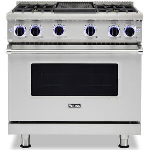 Viking 7 Series 36 in. 5.1 cu. ft. Convection Oven Freestanding Gas Range with 4 Sealed Burners & Griddle - Stainless Steel, , hires