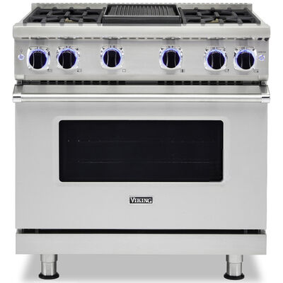 Viking 7 Series 36 in. 5.1 cu. ft. Convection Oven Freestanding Gas Range with 4 Sealed Burners & Griddle - Stainless Steel | VGR73624GSS
