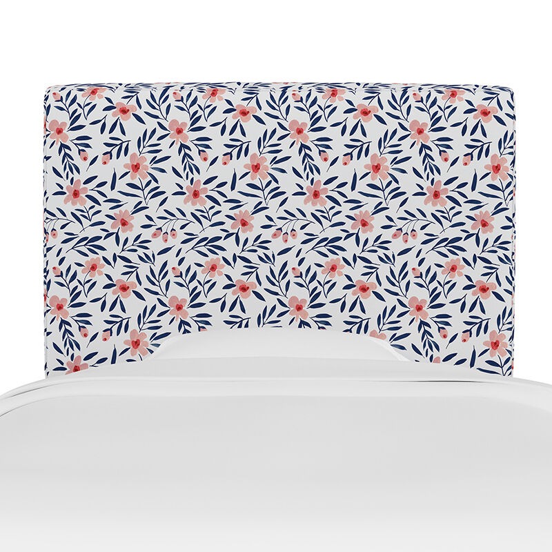 Skyline Furniture Kids Printed Cotton Fabric Twin Size Headboard-Fiona Floral Porcelain Blush-Navy, , hires