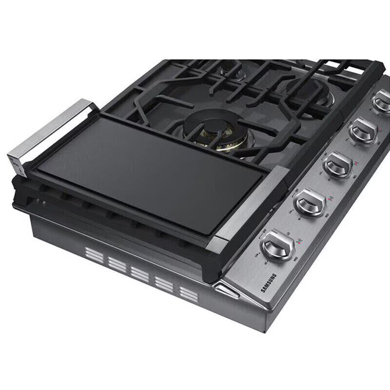 Samsung 30 in. 5-Burner Smart Natural Gas Cooktop with Griddle, Simmer Burner & Power Burner - Black Stainless, Black Stainless, hires