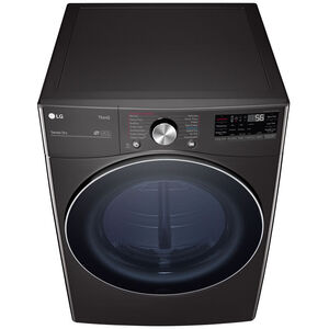 LG 27 in. 7.4 cu. ft. Smart Stackable Round-Door Gas Dryer with Tempered Glass, Built-In Intelligence, Sensor Dry, Turbo Steam, Sanitize & Steam Cycle - Black Steel, Black Steel, hires