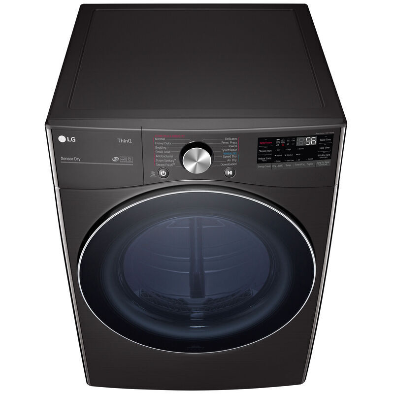 LG 27 in. 7.4 cu. ft. Smart Stackable Round-Door Gas Dryer with Tempered Glass, Built-In Intelligence, Sensor Dry, Turbo Steam, Sanitize & Steam Cycle - Black Steel, Black Steel, hires