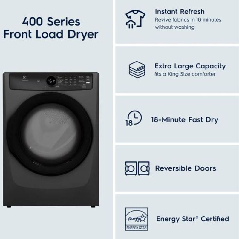 Electrolux 400 Series 27 in. 8.0 cu. ft. Stackable Gas Dryer with Sensor Dry, Sanitize & Steam Cycle - Titanium, , hires